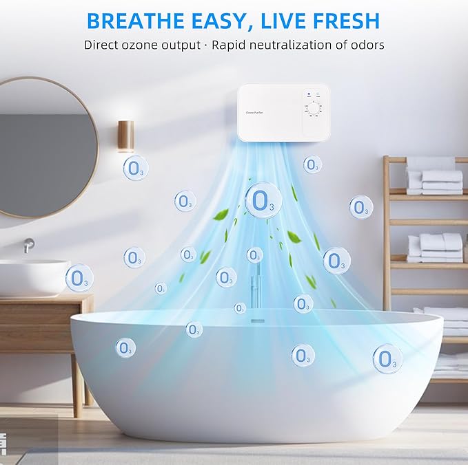 800mg/h Multipurpose Ozone Machine with Timer, for Air and Water, Portable for Home, Office, Car, Hunting, Kitchen, Cold Plunge, Fruits & Vegetables