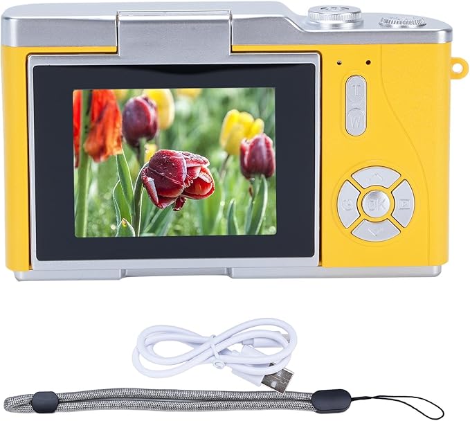 48MP Digital Camera, 1080P Video Camera, 8X Zoom, 2.4 Inch HD Flip Screen, LED Fill Light, Long Battery Life, with Multiple Functions for Entertaining Photography (Yellow)