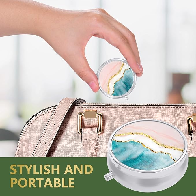 Nipichsha Pill Box, Small Pill Case for Purse & Pocket, Cute Travel Medicine Organizer, Portable Medicine Container Holder to Hold Vitamins, Medication, Fish Oil & Supplement, Pink Gilt