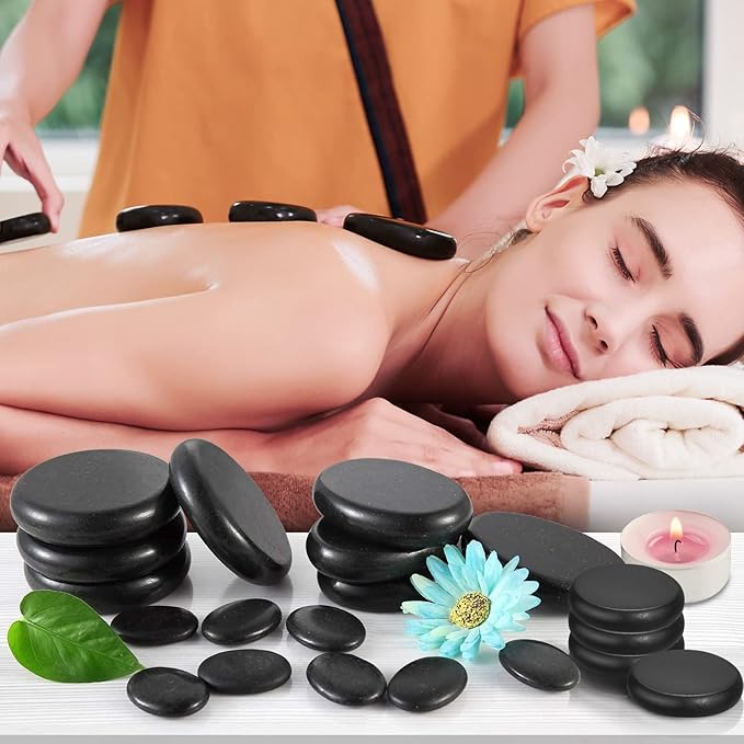 Hot Stones Massage Set, 20Pcs Basalt Hot Stones with Heater Kit, Massage Stones for Professional or Home spa, Relaxing, Healing, Pain Relief
