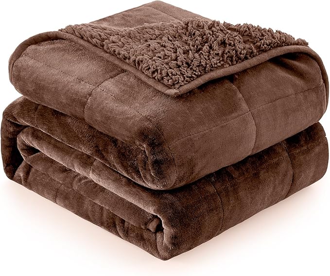 Cottonblue Weighted Blanket for Adults 20lbs Queen Size 60x80 in, Cozy Flannel Sherpa Fleece Weighted Throw Blankets Comfortable for Calming and Relax, Shaggy Bed Sofa Heavy Blankets, Chocolate Brown