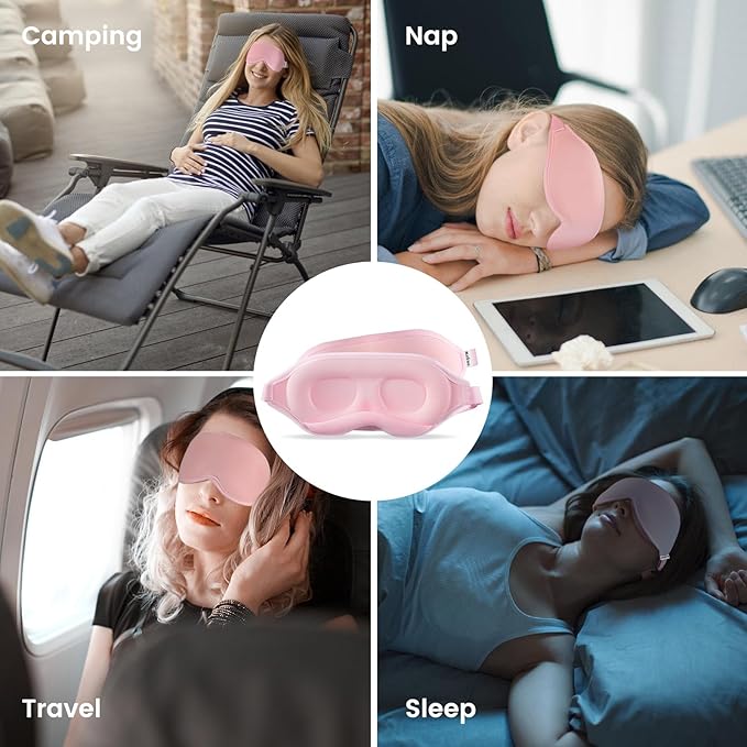 Audree Eye Mask for Sleeping - 3D Contoured 100% Sleep Mask Light Blocking, Sleeping Eye Mask for Women Men, Zero Eye Pressure Night Blindfold, Soft Eye Cover - Pink