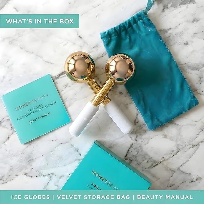 Stainless Steel Ice Globes for Facials (Gold), Durable Cryo Globes Instantly Reduce Puffiness, Tighten Pores and Sinus Relief, Facial Massages and Daily Beauty Routines