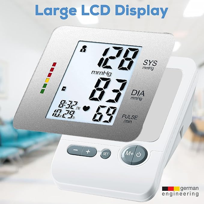Beurer BM26 Upper Arm Blood Pressure Monitor, Large Cuff, 4 Users, Automatic & Digital, Large Display, Irreg. Heartbeat Detector, Cuff Circ. 8.7”-16.5”, Home Use BP Machine Kit, Highly accurate