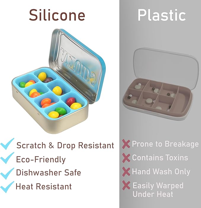 Luvcosy 2 Pack Silicone Tin Organizer Inserts Compatible with Altoids Mint Tins 1.76oz, Food-Safe Tin Divider for Weekly Pills, Candy, Screws, Fishing Gear, Paint Supplies, Jewelry Storage