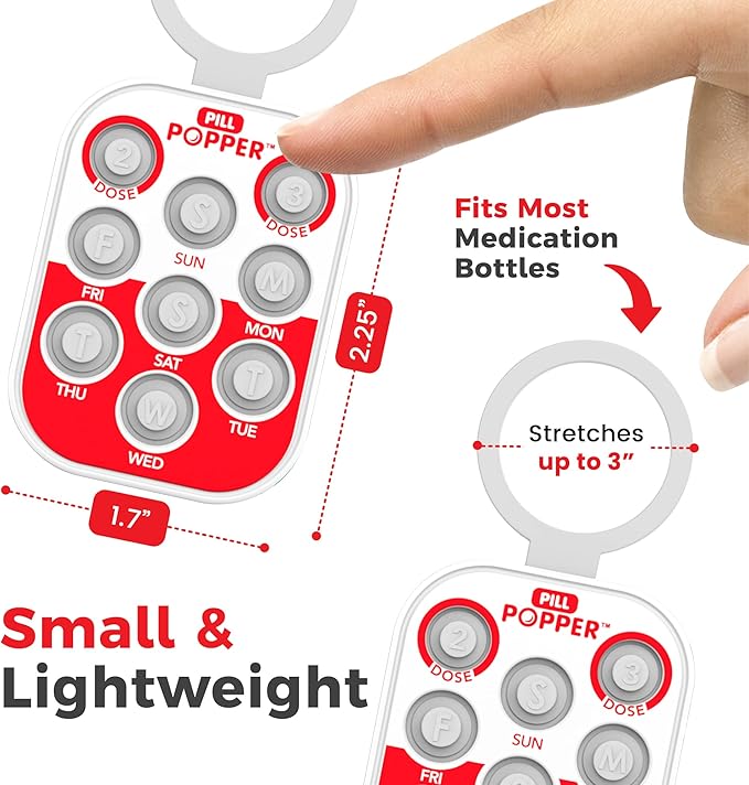 Pill Popper Medication Tracker, Daily Pill Reminder, Small and Portable Memory Aid with Buttons, Attaches to Pill Container, Tracks up to 3 Doses per Day, Multicolor, 3-Pack - Easy To Use Products