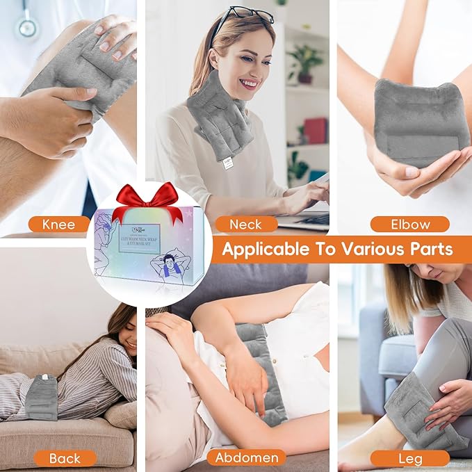 Microwave Heating Pad for Neck Shoulders Back Pain Relief 26.6X5.3'' Long with Microwavable Heated Mask for Dry Eyes Warm Compress Neck Wrap for Stress Relief Gift for Women Men Girls