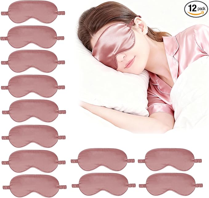 12PACK Silky Sleep Masks Satin Eye Mask Silk Eyes Cover for Sleeping Blackout Eyeshades Soft Blindfold Travel Nap Gifts