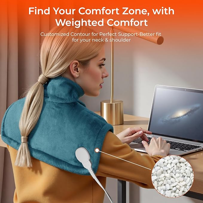 VAAGHANM Heating Pad: Electric Heat Pad for Neck & Shoulders & Back - Weighted Instant Heating Pads-6 Heat Options & 6 Auto Timer Mode-Blue