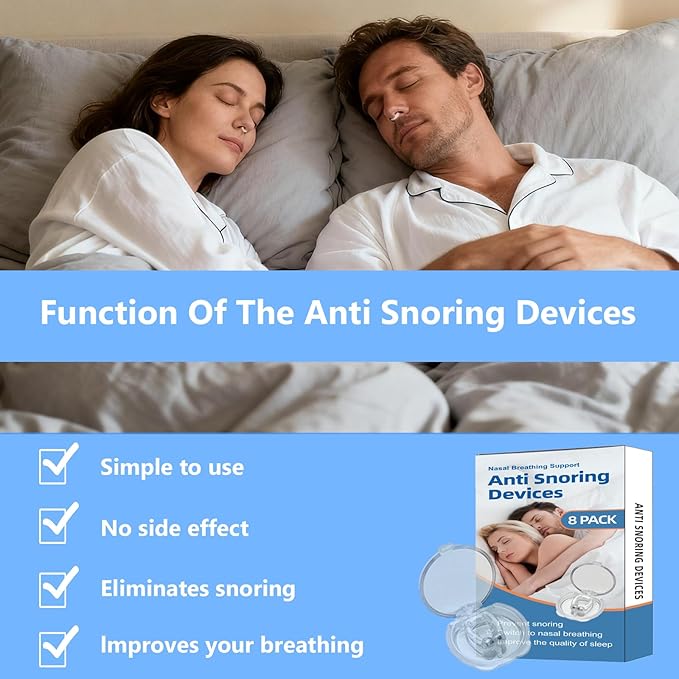 Anti Snoring Devices(8 Pack),Silicone Magnetic Stop Snoring Solution,Anti Snoring Nose Clip,Effective to Relieve Snoring,Snoring Devices for Men and Women,Clear
