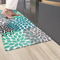Likiyol Kitchen Mats for Floor Anti-Fatigue Comfort Kitchen Rugs, Boho Flower Cushioned Waterproof Kitchen Decor Mat Thick，18''x48'', Teal