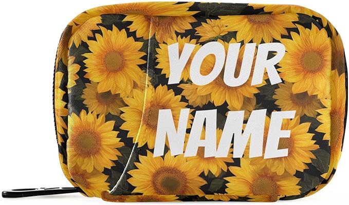 Sunflower Zipper Travel Medicine Bag Flower Vintage Large Capacity Pill Storage Bag Unisex Printed Pill Organizer for Medicine Vitamin, Travel Pill Box Pouch with Customized Name