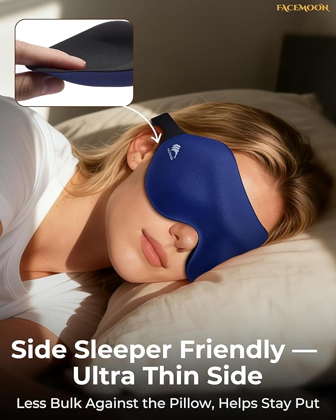 Airplane Travel Essentials Blackout: 3D Contoured Eye Masks for Sleep -Zero Pressure Sleep Mask for Women Men Lash Extensions Friendly - Perfect for Night Shift Nurse College Dorm Road Trip(Blue)