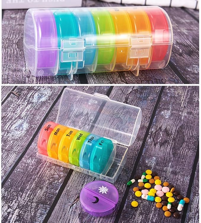 Medical Box Travel Pill Organizer Case, 2 Times a Day, Large AM/PM Weekly Pill Dispenser Planner, Medicine Reminder Holder 7-Day for Vitamins, Fish Oils, Daily Calcium Supplements, Capsules