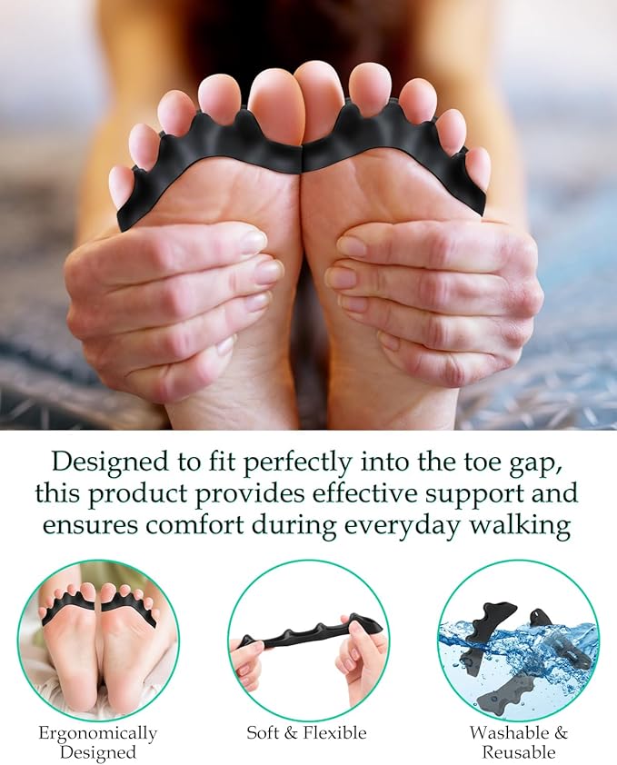4PCS Silicone Toe Separators to Correct Toes Alignment for Women and Men, Toe Spacers Straightener for Bunion Relief, Hammertoes and Overlapping Toes (Medium)