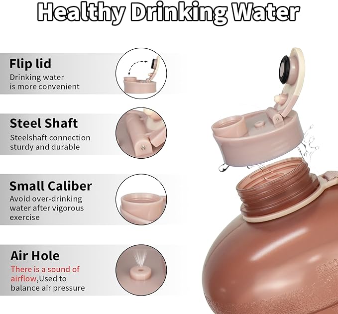 TOOFEEL Gallon Water Bottle - 128 oz with Flip Lid & Handle, BPA Free, Marked Measurements - Transparent Pink