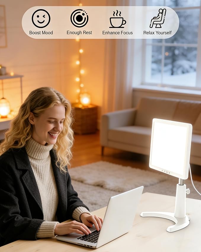 12000 Full Spectrum, UV-Free Light LED Sunlight Lamp with 3 in 1 Mount, Timer & Adjustable Brightness, Portable, Daylight for Office Reading Morning Routine