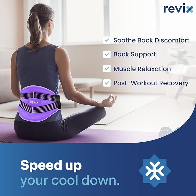 REVIX Reusable Lower Back Ice Pack Wrap with Compression Straps, Adjustable Gel Ice Pack for Back, Lumbar, Sciatic Nerve, Post-Workout Recovery, Soft Plush Lining, Purple