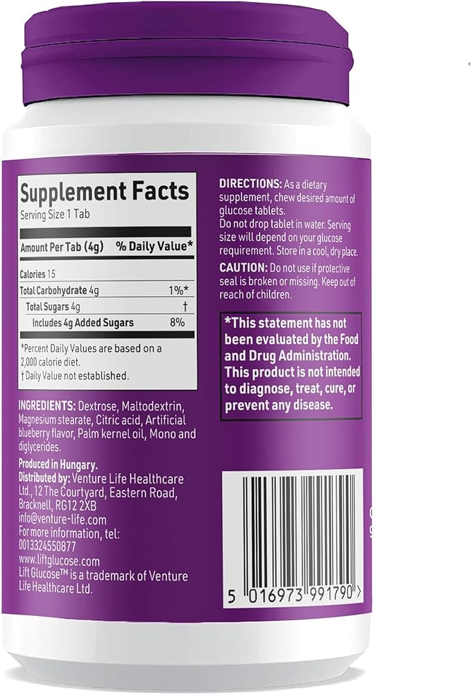 Lift Glucose | Fast-Acting Glucose Chewable Energy Tablets | Blueberry | 50 ct Jar (Pack of 6)