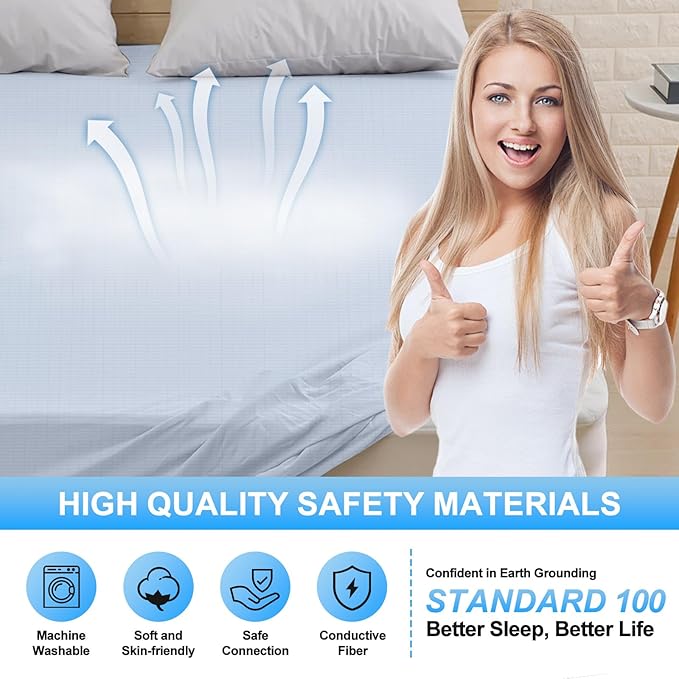 Grounding Sheets for Earthing Twin XL Size, Fitted Earthing Sheets Grounding Fitted Sheet for Improving Sleep, Better Working and Help with Anxiety, Organic Cotton & Silver Fiber, Blue