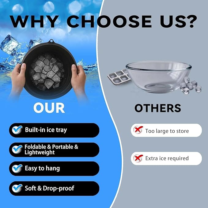 KROYWEN Face Bowl for Ice with Built-in Icetray, Portable Foldable Silicone Ice Facial Bowl, for Home Ice Bath Facial,| BPA-Free | for Men and Women (with A Free Hook 2-pic)
