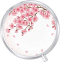 Round Pill Case Small Pill Box with Mirror Pocket 3 Compartment Vitamin Pill Medicine Case Organizer Pill Containers for Traveling Cherry Blossom