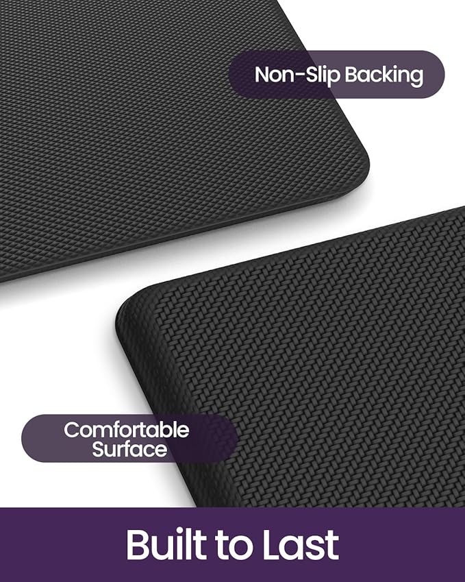 DEXI Kitchen Mat Cushioned Anti Fatigue, Extra Thick Comfort Standing Floor Mats Waterproof, Memory Foam Antifatigue Runner Rug for Desk Office, Sink, Laundry, 39x20, Black
