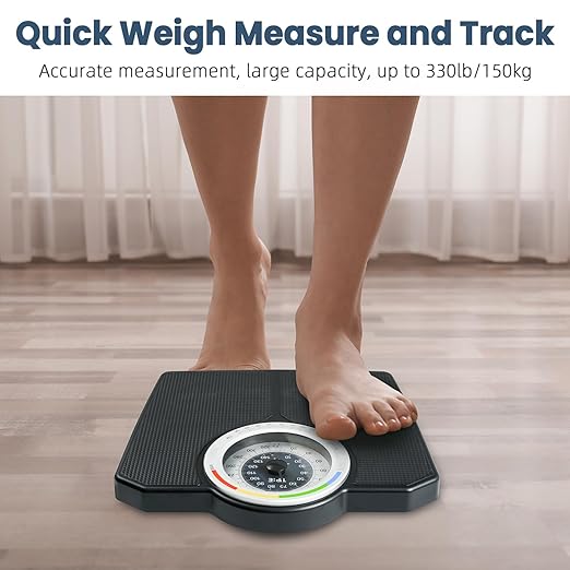 Analog Scale for Body Weight, Mechanical Bathroom Scale, Analog Scale for Body Weight, 150kg/330lb, Dial Scale with Wider and Thicker Anti-Slip Platform, Simple Calibration, No Required Battery