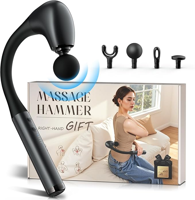 FVZ Grey Percussion Massage Gun with Upgraded Extension Handle, 10MM Massage Gun Deep Tissue, Back Massager, Muscles/Neck/Shoulders/Waist/Legs Massager Portable for Pain Relief
