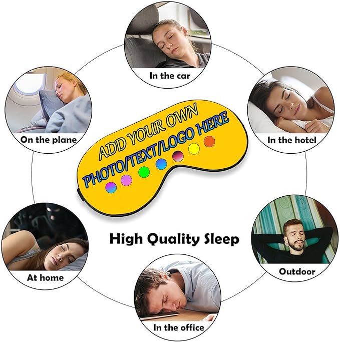 Personalized Eye Mask, Custom Eyeshade Blindfold Add Your Design Image Text Customized Eye Cover with Adjustable Strap for Sleeping Travel Work Naps Blocks Light, Deep Yellow