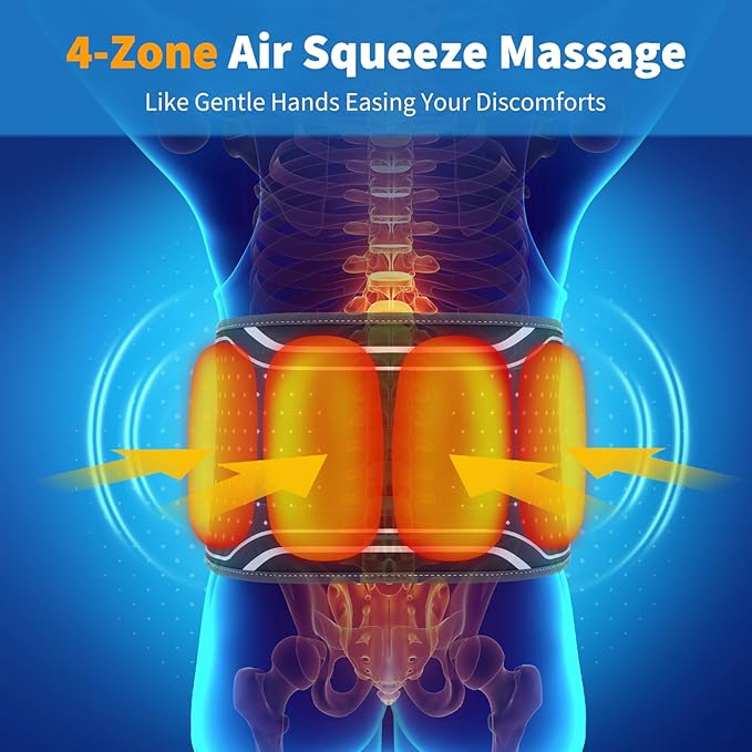 YUANBO Back Massager with Heat – Heated Massage Belt with Air Pressure Pads, Heating Pad for Back Pain Relief with 4000mAh Battery – Gifts for Women, Men, and Family
