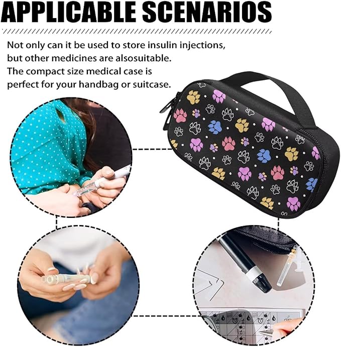 Dog Paws Insulin Pen Cooler Travel Case Diabetic Medication Insulated Cool Organizer for Insulin Pen and Other Diabetic Supplies Easy to Use and Clean