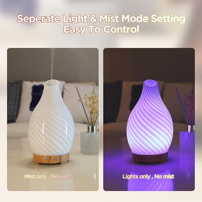 Art Glass Essential Oil Diffuser - 160ml Ultrasonic Cool Mist Scent Aroma Aromatherapy Diffuser, Intermittent with Auto Shut-Off Timer Setting &7 Colors Night Light for Home -Ethereal Time