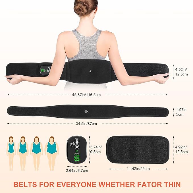 YUANBO Lower Back Heating Pad with Massager for Back Pain Relief, Cordless Heated Back Brace Vibration Wrap with 6 Heat & Timer, Heating Support Belt for Lumbar - Gifts for Mom & Dad