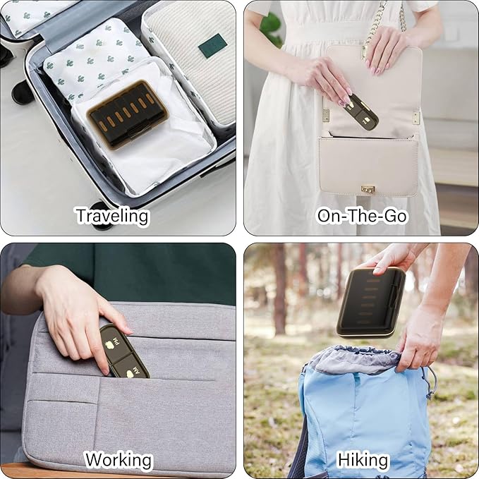 Weekly Pill Organizer 2 Times a Day, 7 Day Pill Box 2 Times, Portable for Travel Pill Case for Pills/Vitamin/Fish Oil/Medication/Supplements (2x7 Brown)
