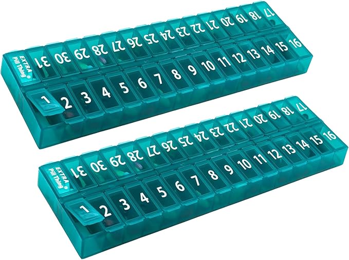 AM/PM 31 Day Once-a-Day Monthly Pill Planner Organizers - Large Compartment Pill Boxes Store Medications for Entire Month Plus Compartment for Extra Pills (Am/Pm Teal & Teal)