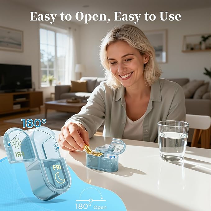 Betife AM PM Pill Organizer 7 Day, Weekly Pill Organizer 2 Times a Day, Daily Pill Box AM PM, Portable Travel Medicine Case, Day Night Pill Container for Medication, Vitamin or Supplement（Ocean Blue）