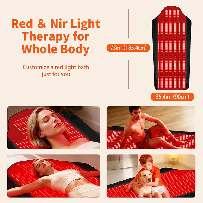 Red Light Therapy Mat for Full Body, Largest 1444 LEDs Near Infrared Light Therapy Pad, 660nm& 850nm 2in1 LEDs Light Blanket, High end Leather, 5 Power Levels UP to 288W, 73"x35"