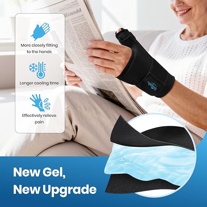 Hilph Thumb Wrist Ice Pack Wrap for Carpal Tunnel & Tenosynovitis with Thumb Splint Support, Soft Gel Wrist Ice Sleeve for Hand Hot Cold Therapy, Arthritis, Tendonitis, Mommy Wrist, Sports Injuries