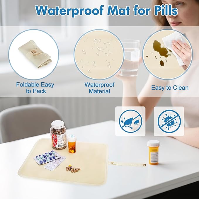 Damero Double Layers Pill Bottle Organizer, Medicine Storage Bag with Detachable Shoulder Strap, Medicine Travel Bag with Waterproof Mat for Large Prescription Bottles, Medical Supplements