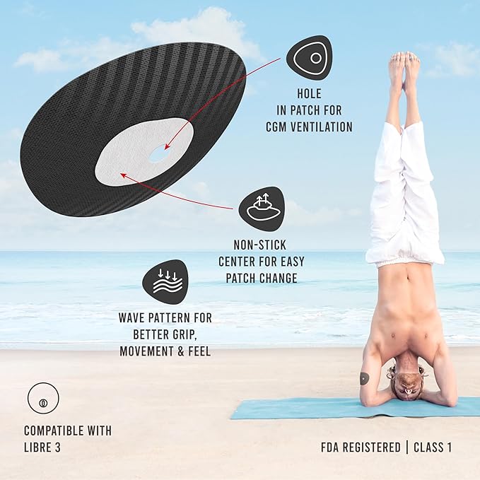 Not Just A Patch Freestyle Libre 3 Plus Sensor Covers (20 Pack) – Breathable, Sweatproof & Secure Hold – Precision-Cut Hole for Ventilation, Enhanced Adhesion & Gentle Support – 10-14 Day Wear - Black