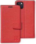 SafeSleeve Wallet Leather Case for iPhone 15 EMF Blocker for Cell Phone with 3 Card Holder & Adjustable Stand – Magnetic Closure, and Magnetic Folio Protection for Daily Use (Red)