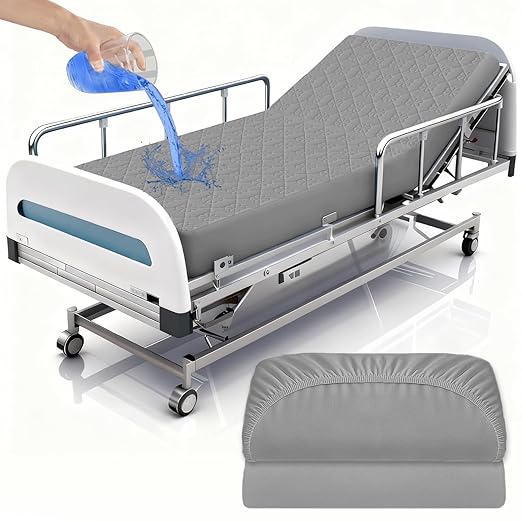 2 Pack Hospital Bed Sheets with Elastic All Around for a Perfect Fit,Waterproof Sheets for Hospital Bed at Home,Reusable and Machine Washable, 36" x 84" x 14" (Floral-Grey)