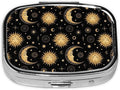 Small Pill Case Sun Crescent Moon Stars Astrology Tarot Cards, Travel Pill Organizer Pill Box Portable Medicine Organizer, Cute Pill Holder Container for Vitamin, Fish Oil