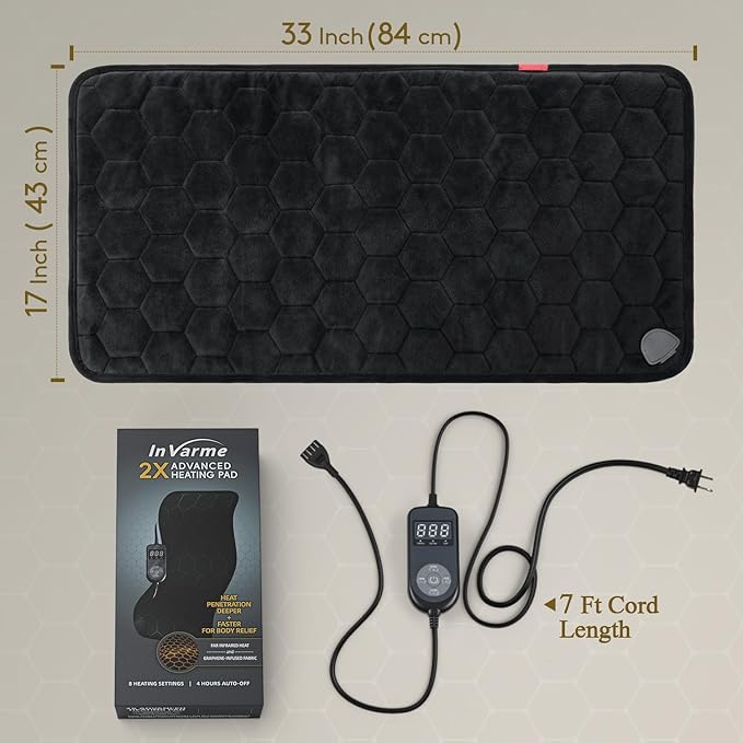 Extra Large Far Infrared Heating Pad: Max 3X Deeper Relief for Back Neck Shoulders Pain & Period Cramps – Graphene 3S Fast Heat – Soft Warm Plush Fabric for Women with 4H Auto Off (33x17 Inch)