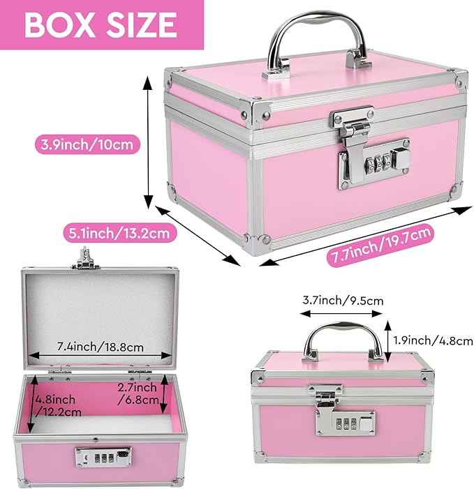 Travel Smell Proof Safe Locking Box With 6 PCS Accessories, Premium Medicine Organizers Case, Childproof Pill Box Organizer, Lock box for Valuables, Pink