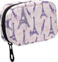 Fustylead Romantic Purple Eiffel Tower and Lavender Travel Pill Organizer Bag with Zipper Small Pill Box 7 Day Pill Case for Purse Storage Weekly Vitamin Medicine Supplement