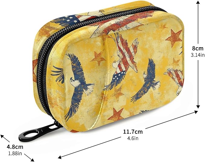 July 4th Bald Eagles Flag Yellow Cute Pill Organizer Weekly Travel Pill Box 7 Day Large Capacity Pill Dispenser Case with 8 Pill Container Daily Pill Box Organizer Vitamin Holder Pill Bot