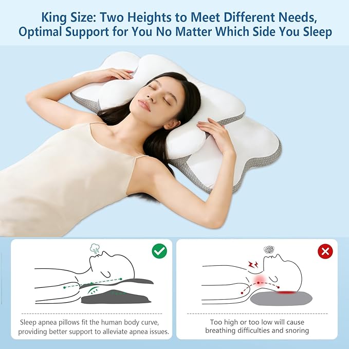 Cervical Neck Pillow for Sleeping | Ergonomic Pillow for Sleep Apnea, Neck Pain, and Snoring Relief | Contour Memory Foam with Ergonomic Support, White, Large