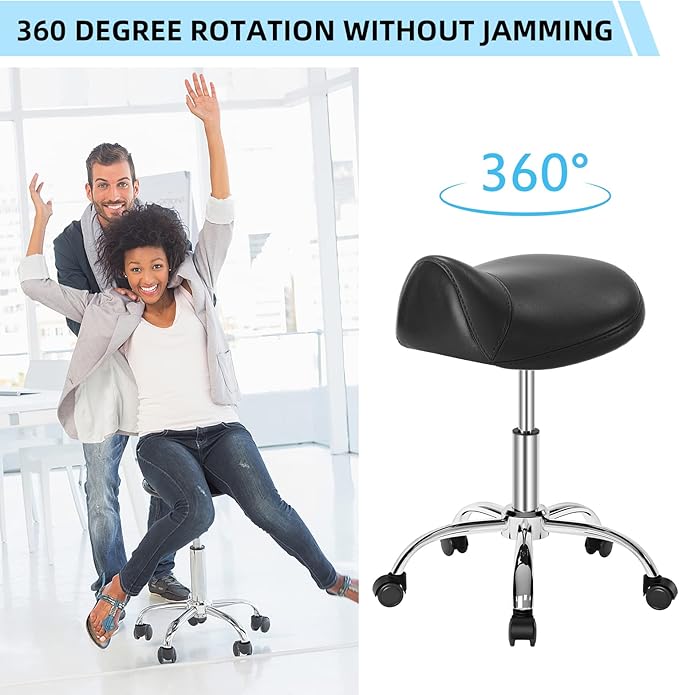 Ergonomic Saddle Stool Chair,Adjustable Height Swivel Saddle Chair-Adjustable Stool with Wheels,Hydraulic Heavy-Duty Saddle Stool Rolling Chair for Clinic Dentist Spa Massage Salons Studio(Matte )